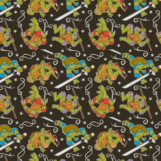 Nickelodeon TMNT Green & Black Turtle Action Cotton Fabric